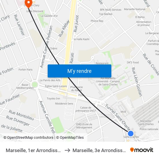 Marseille, 1er Arrondissement to Marseille, 3e Arrondissement map