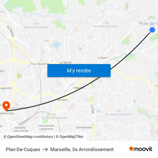 Plan-De-Cuques to Marseille, 3e Arrondissement map