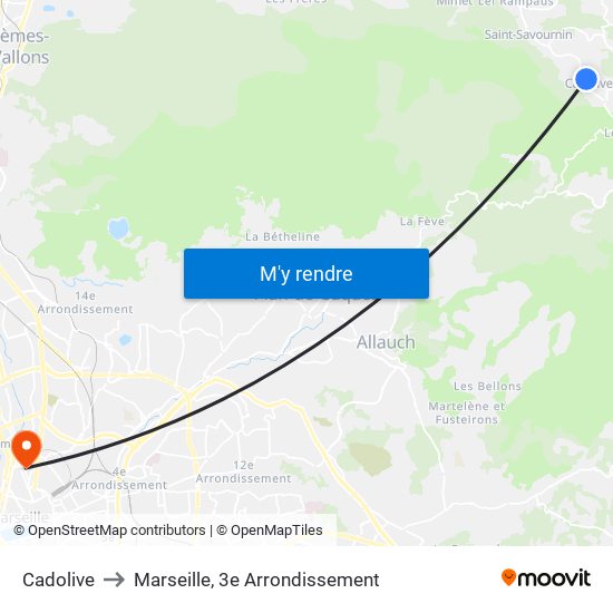 Cadolive to Marseille, 3e Arrondissement map