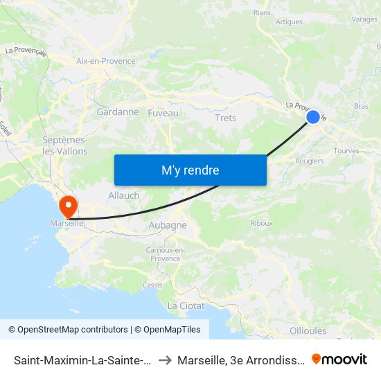 Saint-Maximin-La-Sainte-Baume to Marseille, 3e Arrondissement map