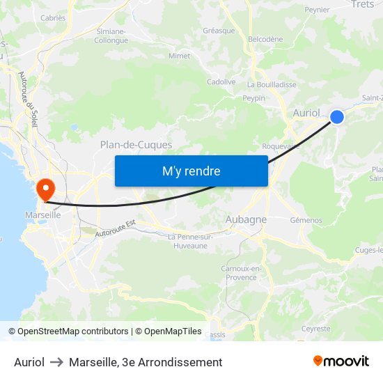 Auriol to Marseille, 3e Arrondissement map
