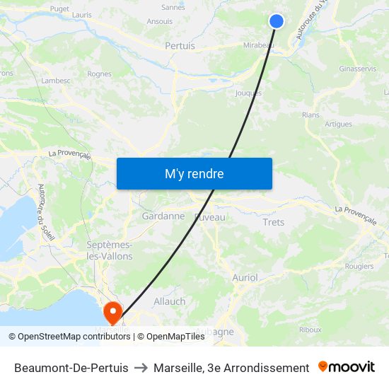 Beaumont-De-Pertuis to Marseille, 3e Arrondissement map