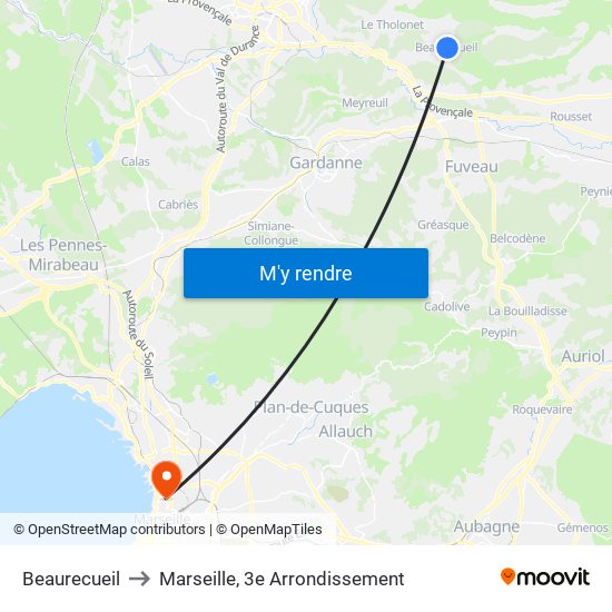 Beaurecueil to Marseille, 3e Arrondissement map