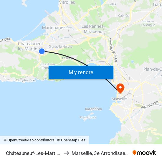 Châteauneuf-Les-Martigues to Marseille, 3e Arrondissement map