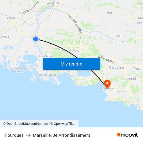 Fourques to Marseille, 3e Arrondissement map