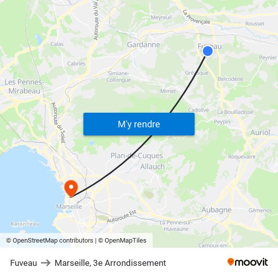 Fuveau to Marseille, 3e Arrondissement map