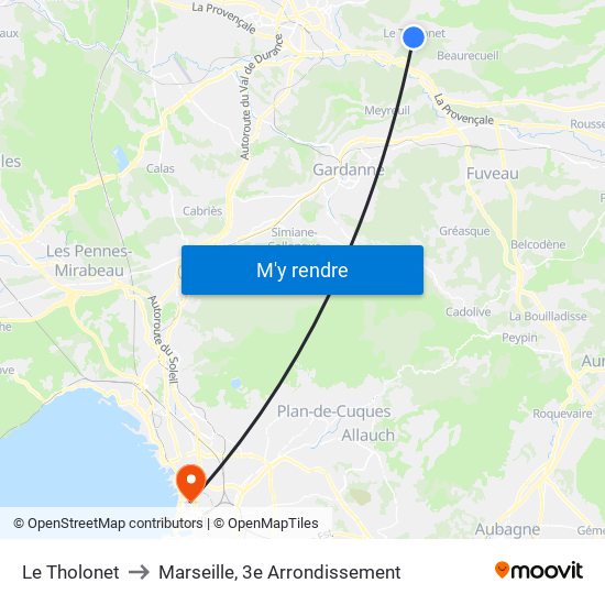 Le Tholonet to Marseille, 3e Arrondissement map
