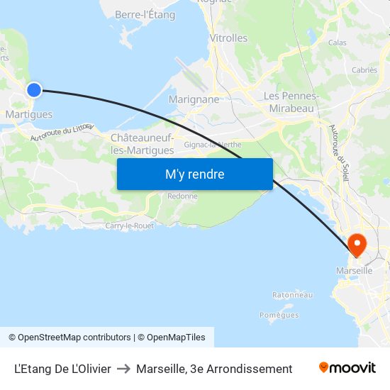 L'Etang De L'Olivier to Marseille, 3e Arrondissement map