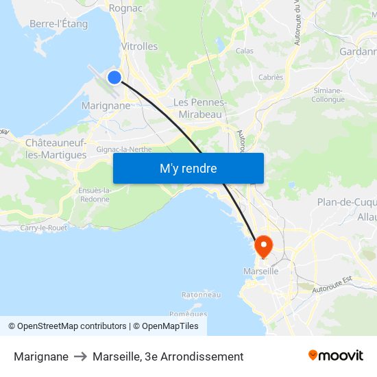 Marignane to Marseille, 3e Arrondissement map