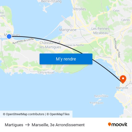 Martigues to Marseille, 3e Arrondissement map