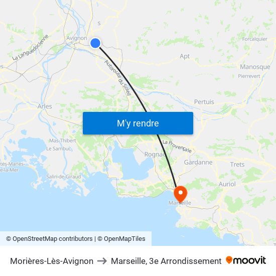 Morières-Lès-Avignon to Marseille, 3e Arrondissement map