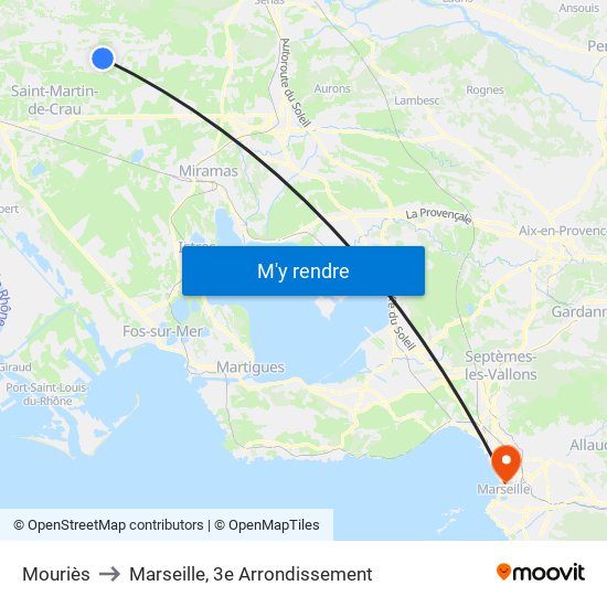 Mouriès to Marseille, 3e Arrondissement map