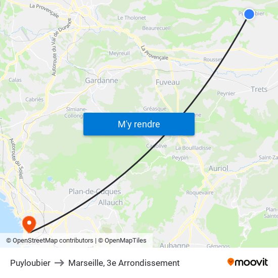 Puyloubier to Marseille, 3e Arrondissement map