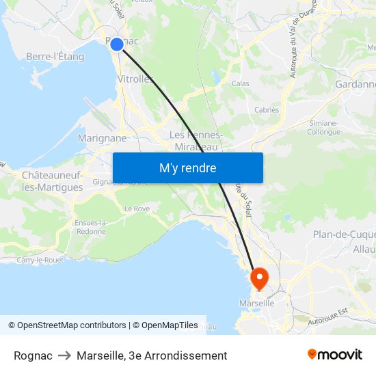 Rognac to Marseille, 3e Arrondissement map