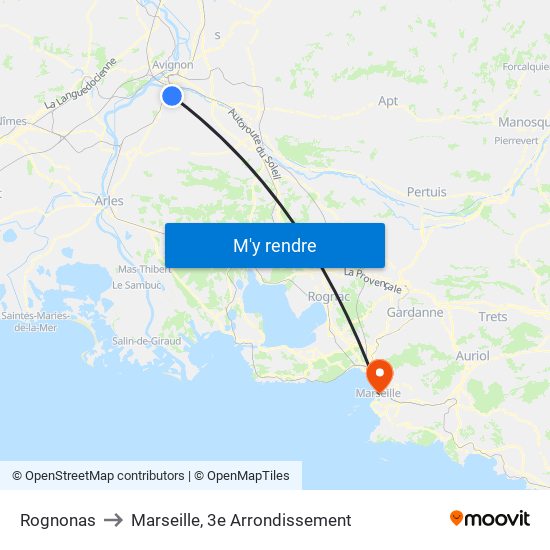 Rognonas to Marseille, 3e Arrondissement map