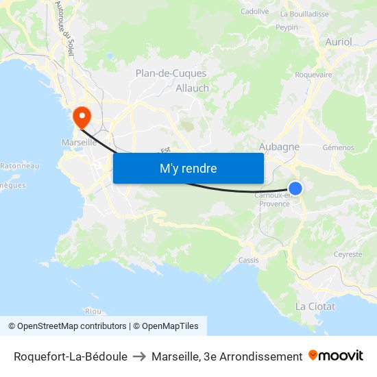 Roquefort-La-Bédoule to Marseille, 3e Arrondissement map