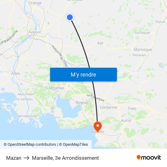 Mazan to Marseille, 3e Arrondissement map