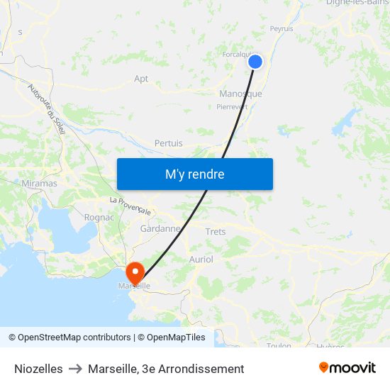 Niozelles to Marseille, 3e Arrondissement map