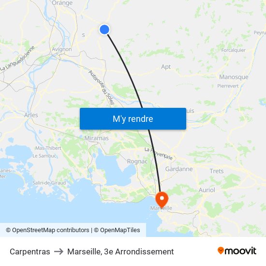 Carpentras to Marseille, 3e Arrondissement map