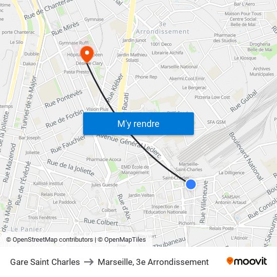 Gare Saint Charles to Marseille, 3e Arrondissement map