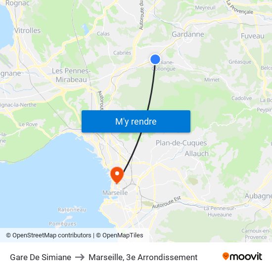 Gare De Simiane to Marseille, 3e Arrondissement map