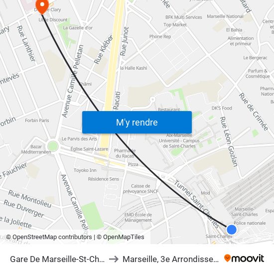 Gare De Marseille-St-Charles to Marseille, 3e Arrondissement map