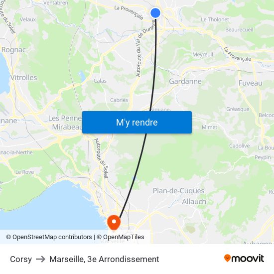 Corsy to Marseille, 3e Arrondissement map