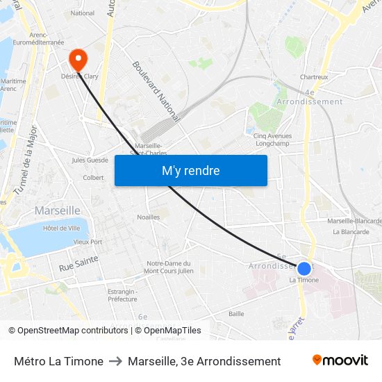 Métro La Timone to Marseille, 3e Arrondissement map