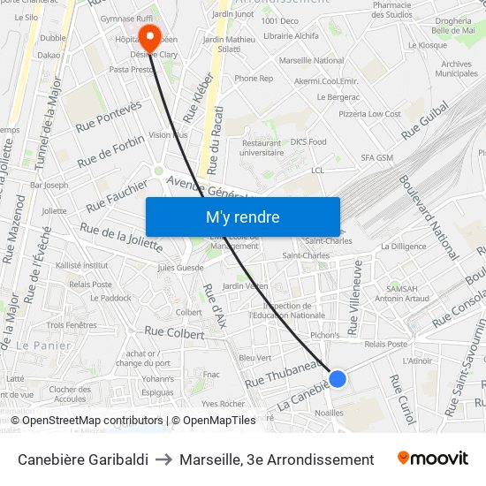 Canebière Garibaldi to Marseille, 3e Arrondissement map