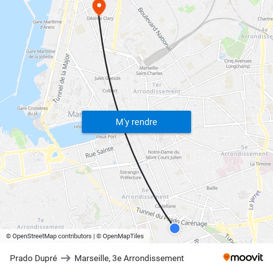 Prado Dupré to Marseille, 3e Arrondissement map