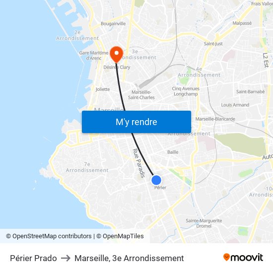 Périer Prado to Marseille, 3e Arrondissement map