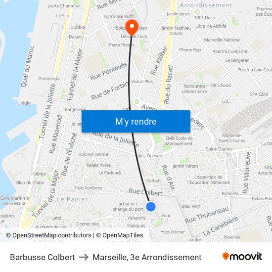 Barbusse Colbert to Marseille, 3e Arrondissement map