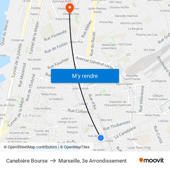 Canebière Bourse to Marseille, 3e Arrondissement map