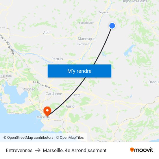 Entrevennes to Marseille, 4e Arrondissement map