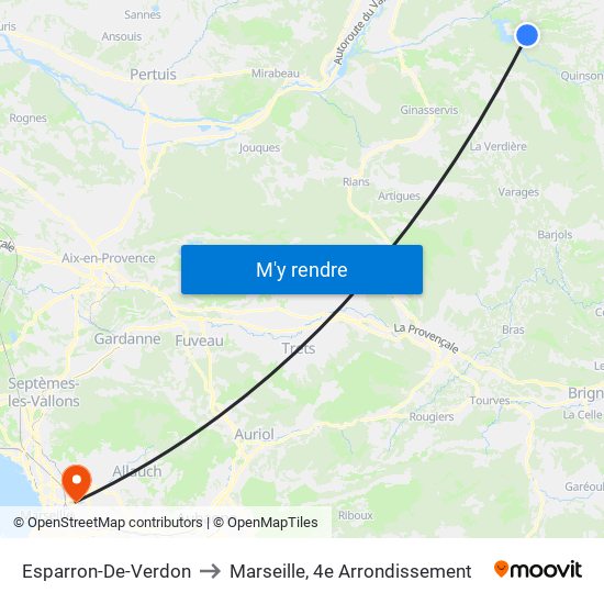 Esparron-De-Verdon to Marseille, 4e Arrondissement map