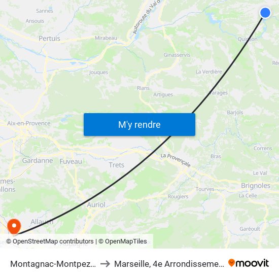 Montagnac-Montpezat to Marseille, 4e Arrondissement map