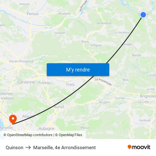 Quinson to Marseille, 4e Arrondissement map
