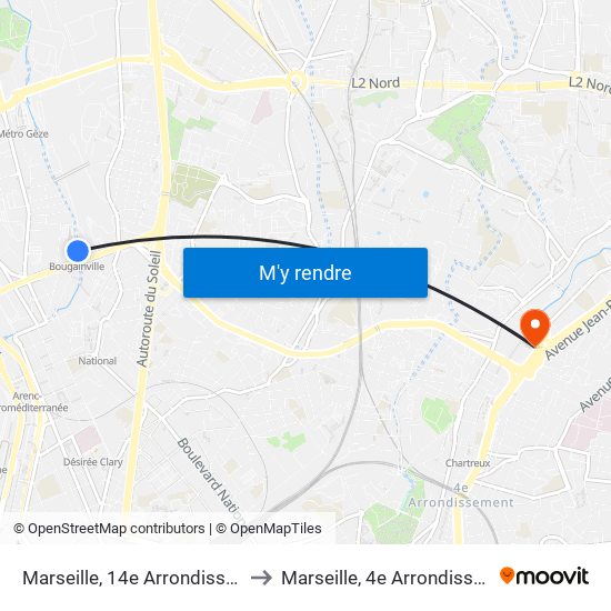 Marseille, 14e Arrondissement to Marseille, 4e Arrondissement map