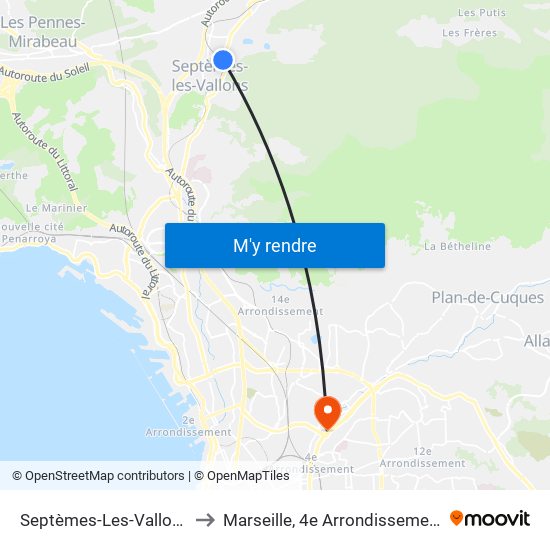 Septèmes-Les-Vallons to Marseille, 4e Arrondissement map