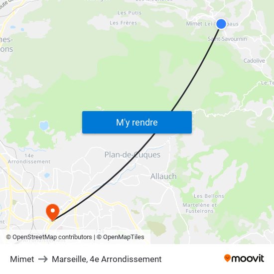 Mimet to Marseille, 4e Arrondissement map