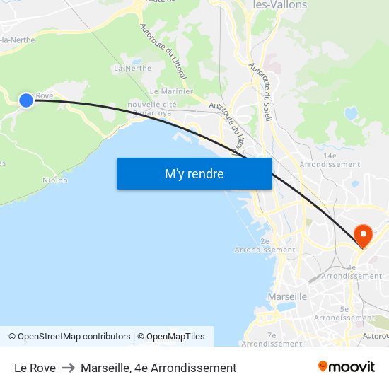 Le Rove to Marseille, 4e Arrondissement map