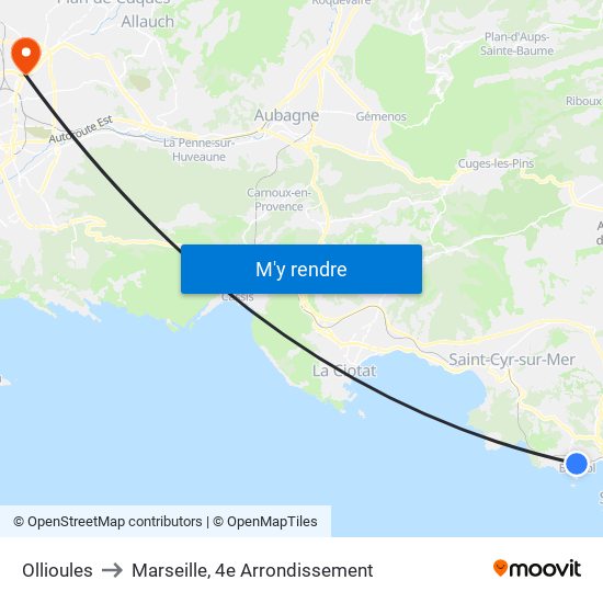 Ollioules to Marseille, 4e Arrondissement map