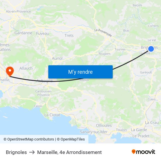 Brignoles to Marseille, 4e Arrondissement map