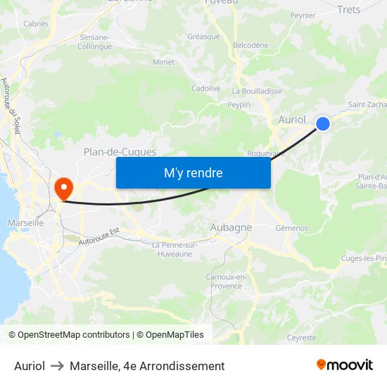 Auriol to Marseille, 4e Arrondissement map