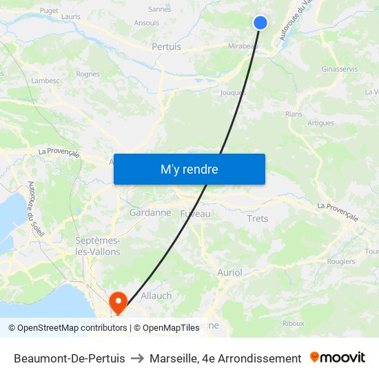 Beaumont-De-Pertuis to Marseille, 4e Arrondissement map
