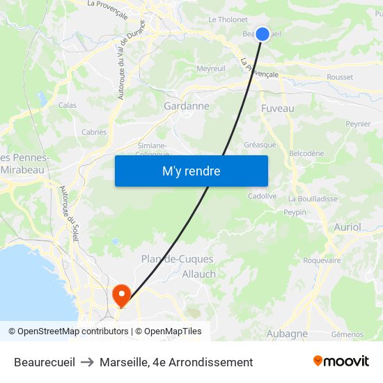Beaurecueil to Marseille, 4e Arrondissement map