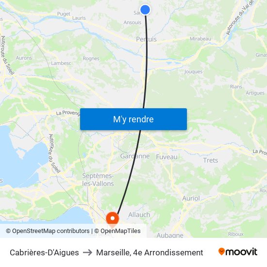 Cabrières-D'Aigues to Marseille, 4e Arrondissement map