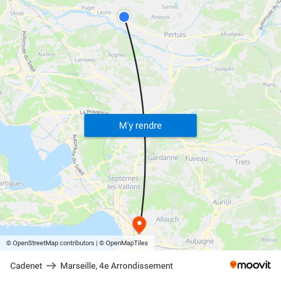 Cadenet to Marseille, 4e Arrondissement map