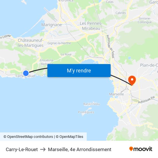 Carry-Le-Rouet to Marseille, 4e Arrondissement map