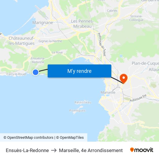 Ensuès-La-Redonne to Marseille, 4e Arrondissement map